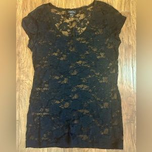 Rue21 Deadstock Sheer Floral Lace Short Sleeve Top, Size L